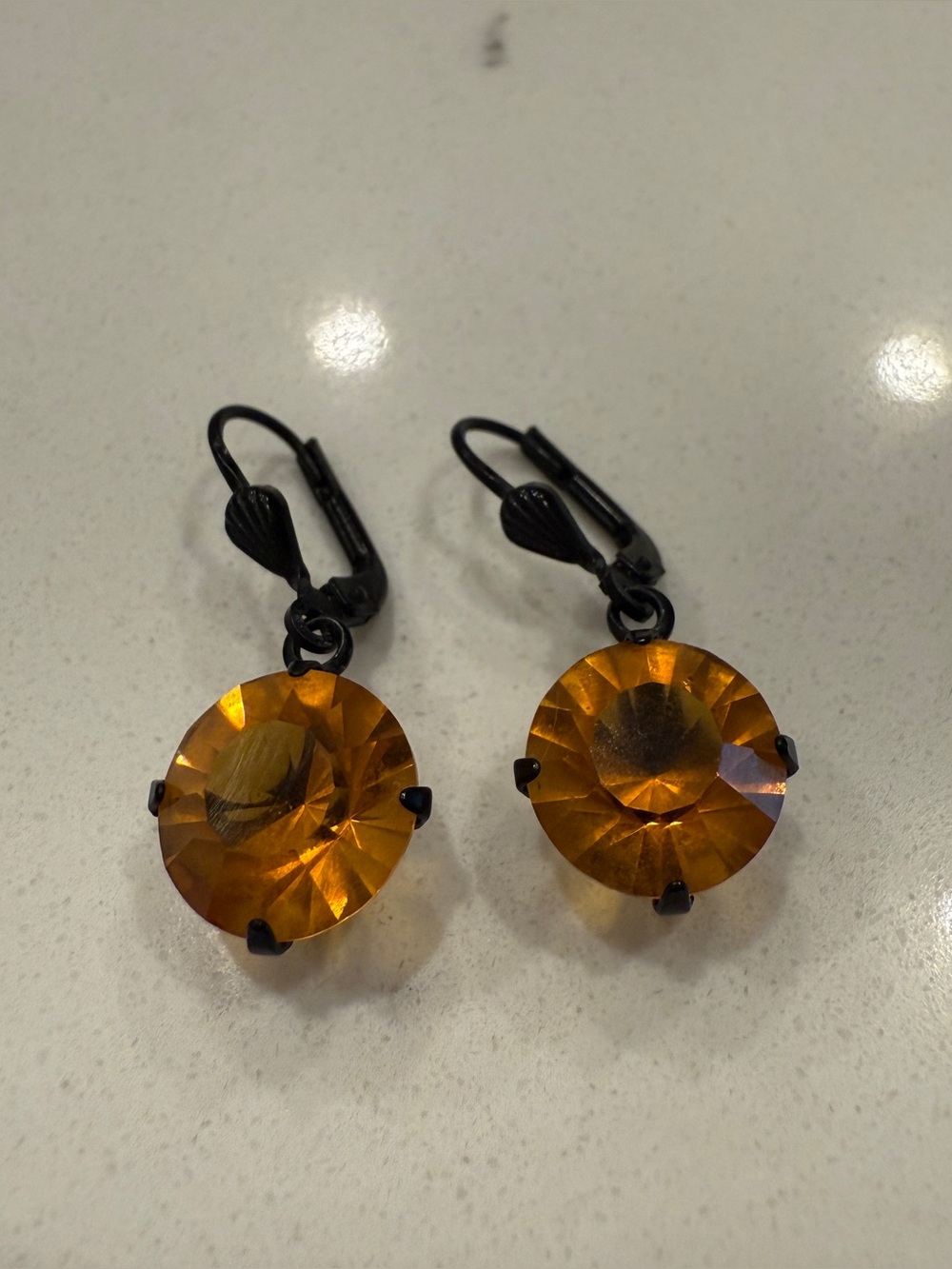 Amber Crystal Drop Earrings with Leverback Hooks